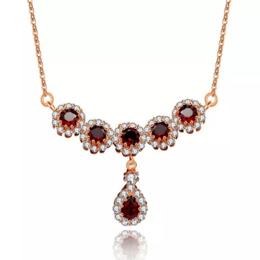 Sterling Silver Red Garnet Peardrop Bridal Necklace