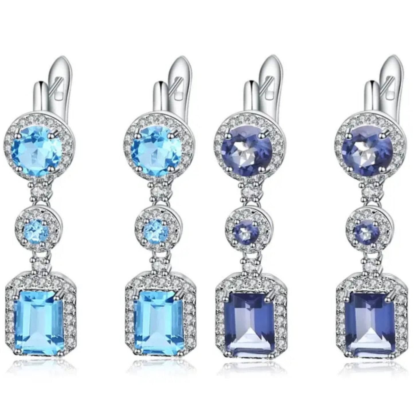 Elegant Diamond Accents Swiss Blue Topaz & Mystic Quartz Earring Sterling Silver