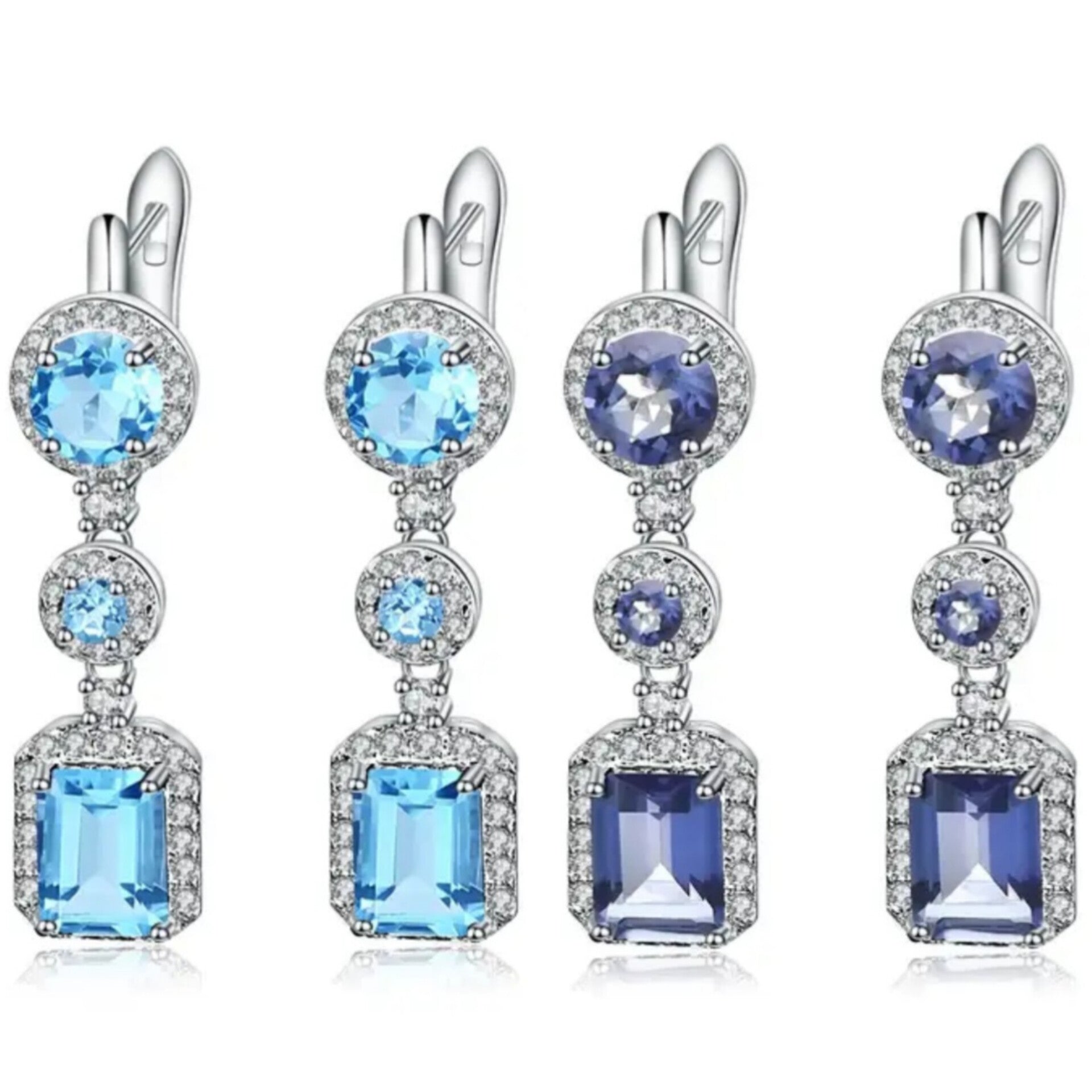 Elegant Diamond Accents Swiss Blue Topaz & Mystic Quartz Earring Sterling Silver