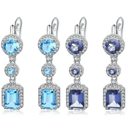 Elegant Diamond Accents Swiss Blue Topaz & Mystic Quartz Earring Sterling Silver