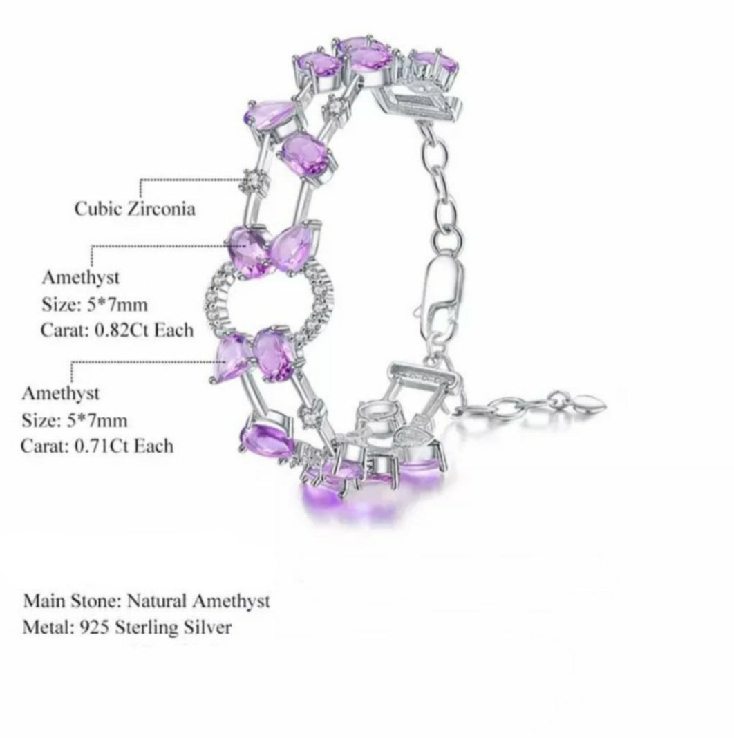 Sterling Silver Natural Amethyst, Sky Blue Topaz Gemstone Bracelet  image 7