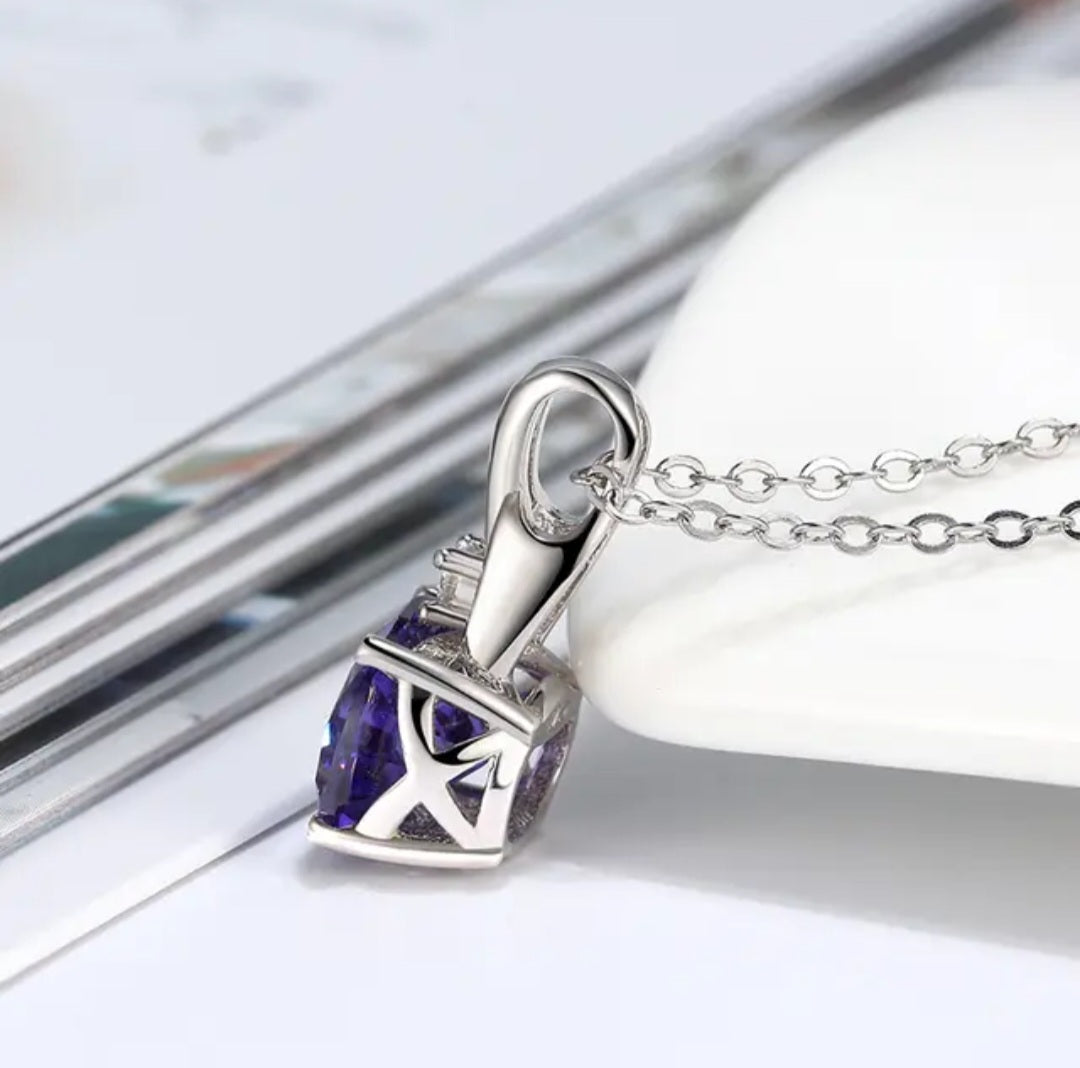 Natural Cz Oval Purple Pendant Necklace Jewelry Set Sterling Silver  image 2