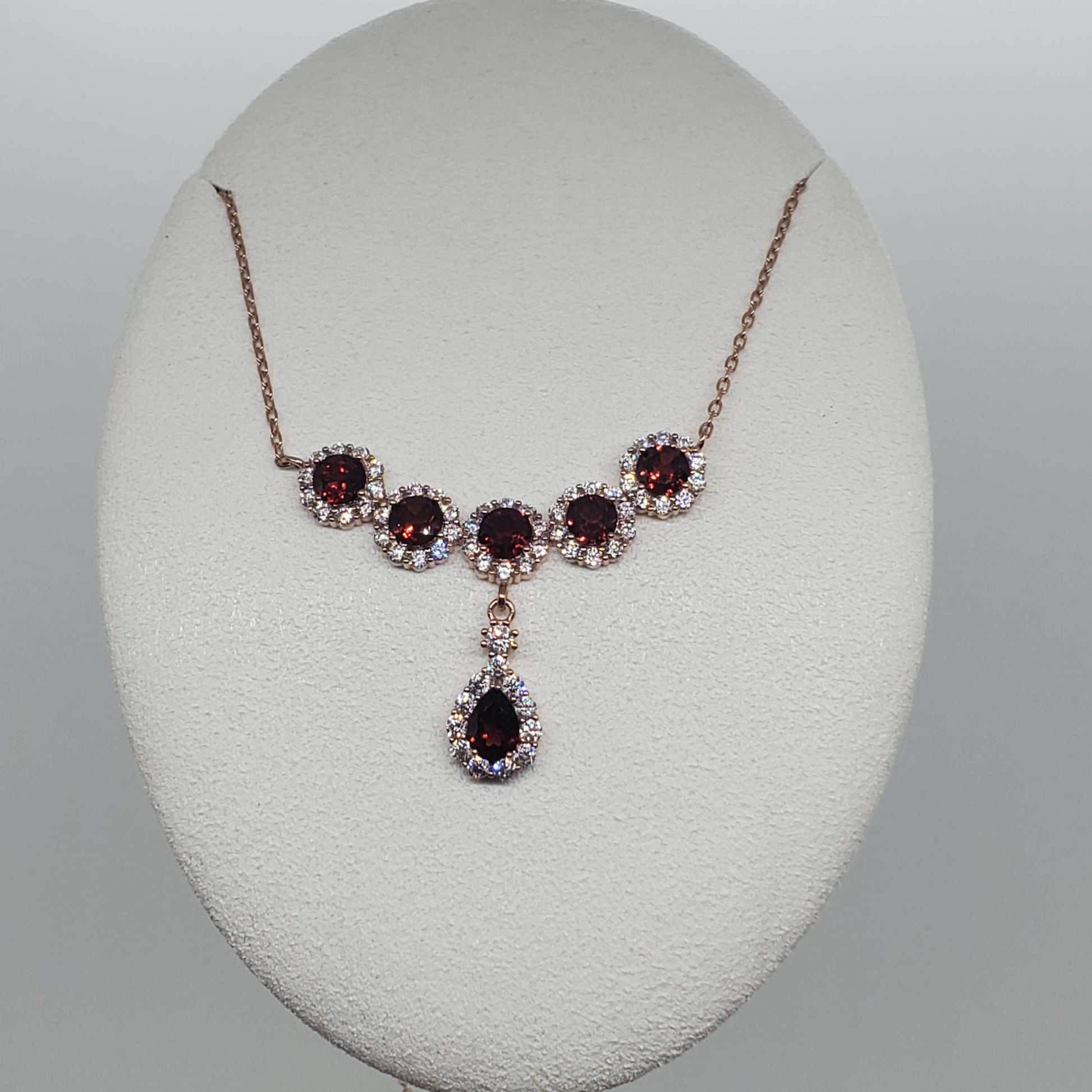 Sterling Silver Red Garnet Peardrop Bridal Necklace image 3