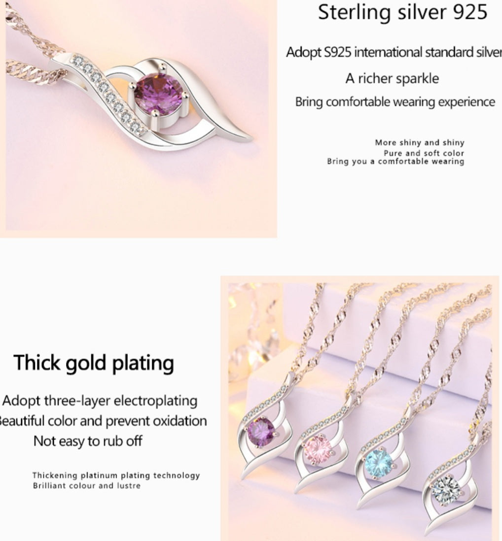 Natural Diamond Cut CZ Gemstone Necklace Sterling Silver  image 3