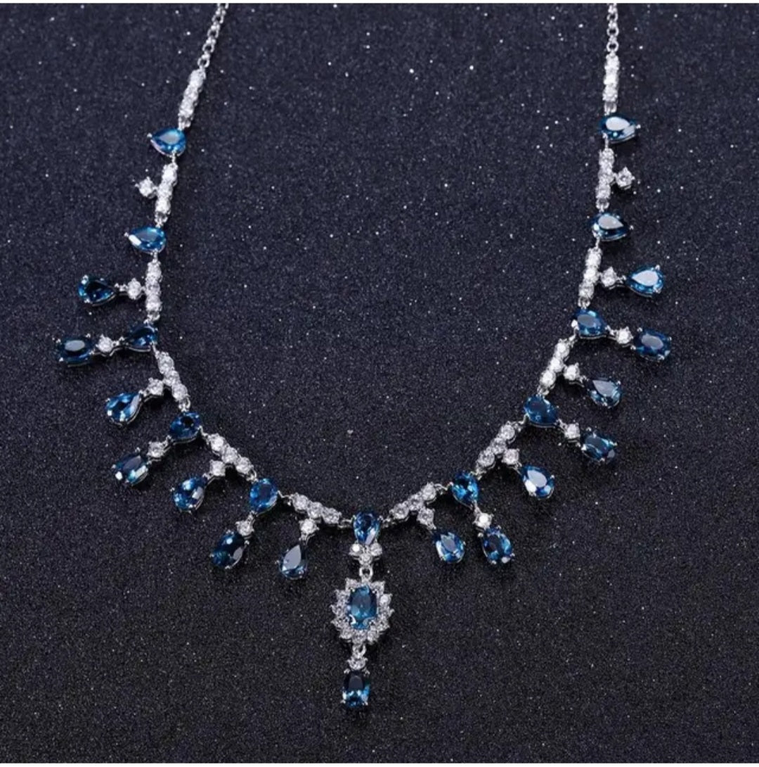Luximina Luxury London Blue Topaz Diamond Accents Necklace Sterling Silver image 1