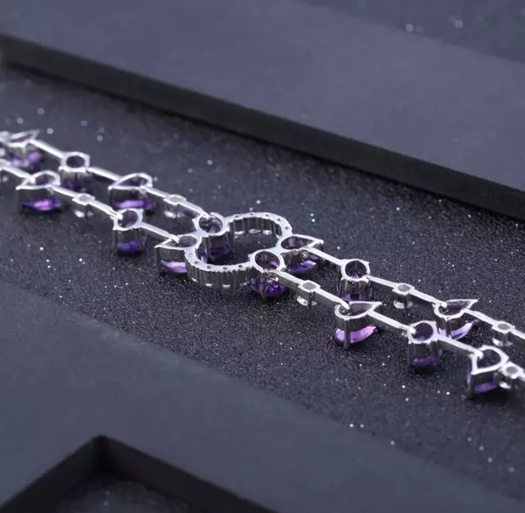 Sterling Silver Natural Amethyst, Sky Blue Topaz Gemstone Bracelet  image 3