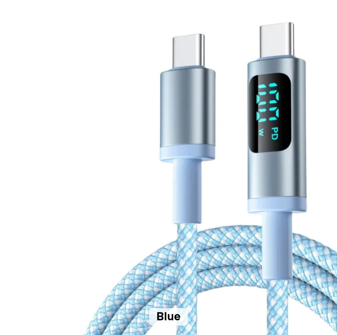 100W 5A Fast Charging USB Cable 3.94ft  with Led Display Data Cable Type C