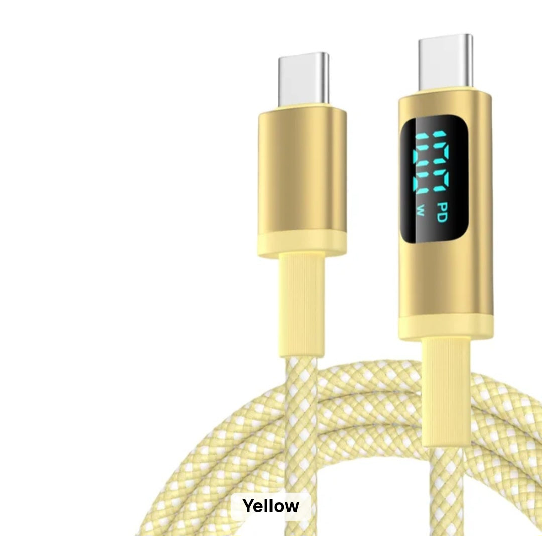 100W 5A Fast Charging USB Cable 3.94ft  with Led Display Data Cable Type C