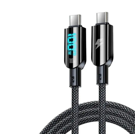 100W 5A Fast Charging USB Cable 3.94ft  with Led Display Data Cable Type C