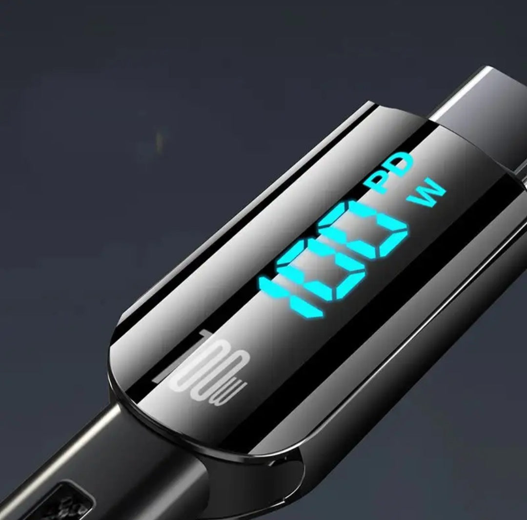100W 5A Fast Charging USB Cable 3.94ft  with Led Display Data Cable Type C