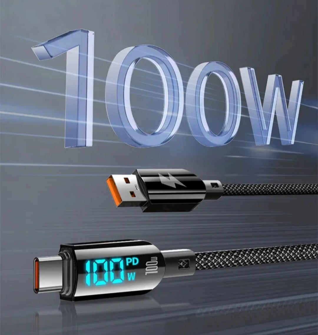 100W 5A Fast Charging USB Cable 3.94ft  with Led Display Data Cable Type C