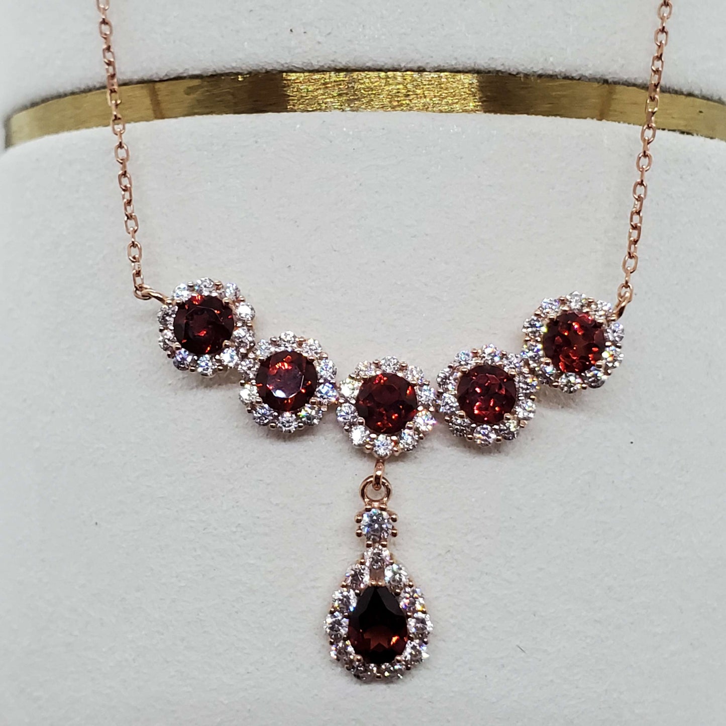 Sterling Silver Red Garnet Peardrop Bridal Necklace image 1