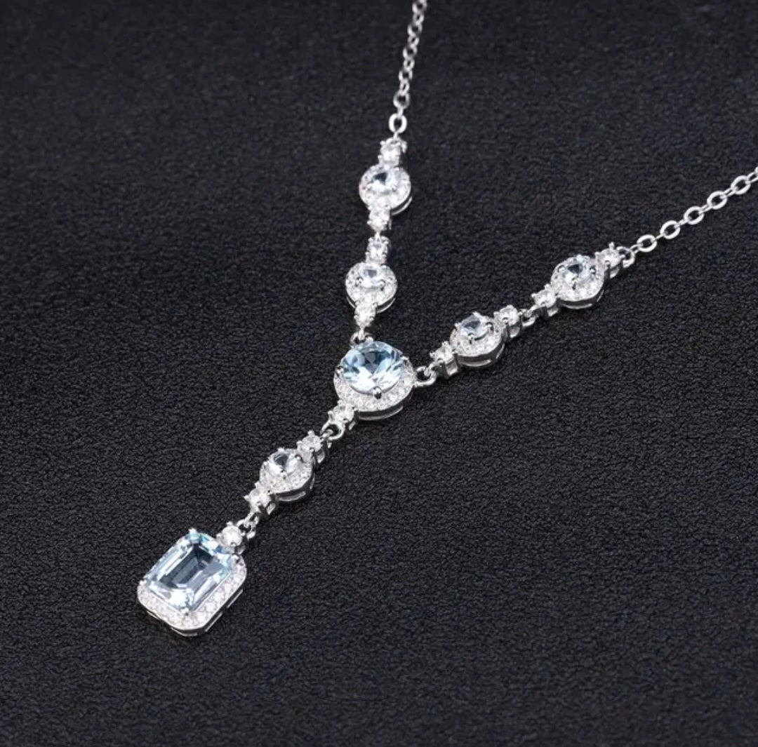 Natural Gemstone Diamond Accents White Gold Wedding Necklace Sterling Silver image 3