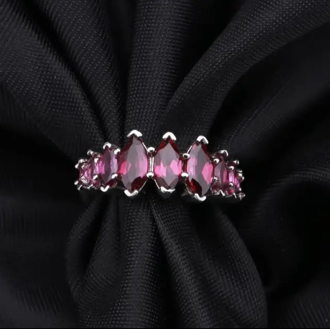 Luximina Natural 9-Stone Red Garnet Gemstone Ring Sterling Silver  image 2