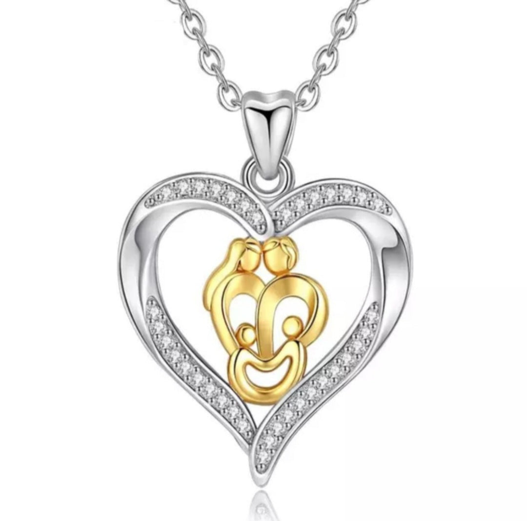 Lab Grown 'Mom' White Topaz Heart Pendant Necklace Gift Sterling Silver  image 3