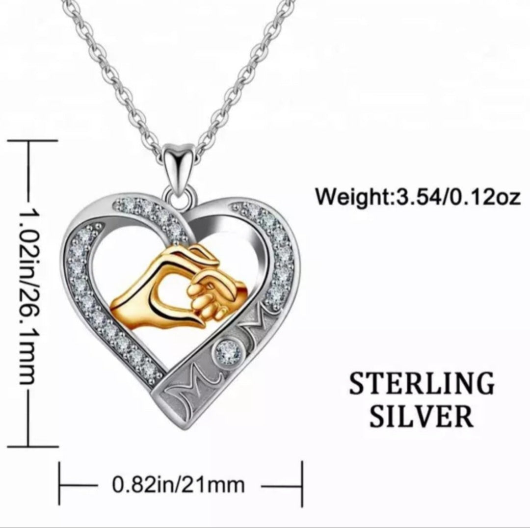 Lab Grown 'Mom' White Topaz Heart Pendant Necklace Gift Sterling Silver  image 7