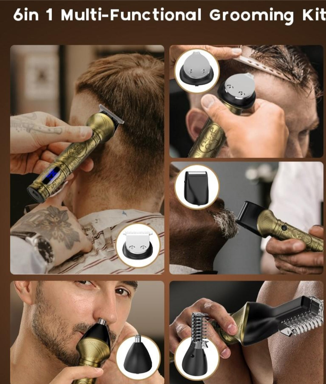 6 in 1 Beard Grooming Kit Electric Shavers, Body Nose Hair Trimmers T-Blade Clip image 4