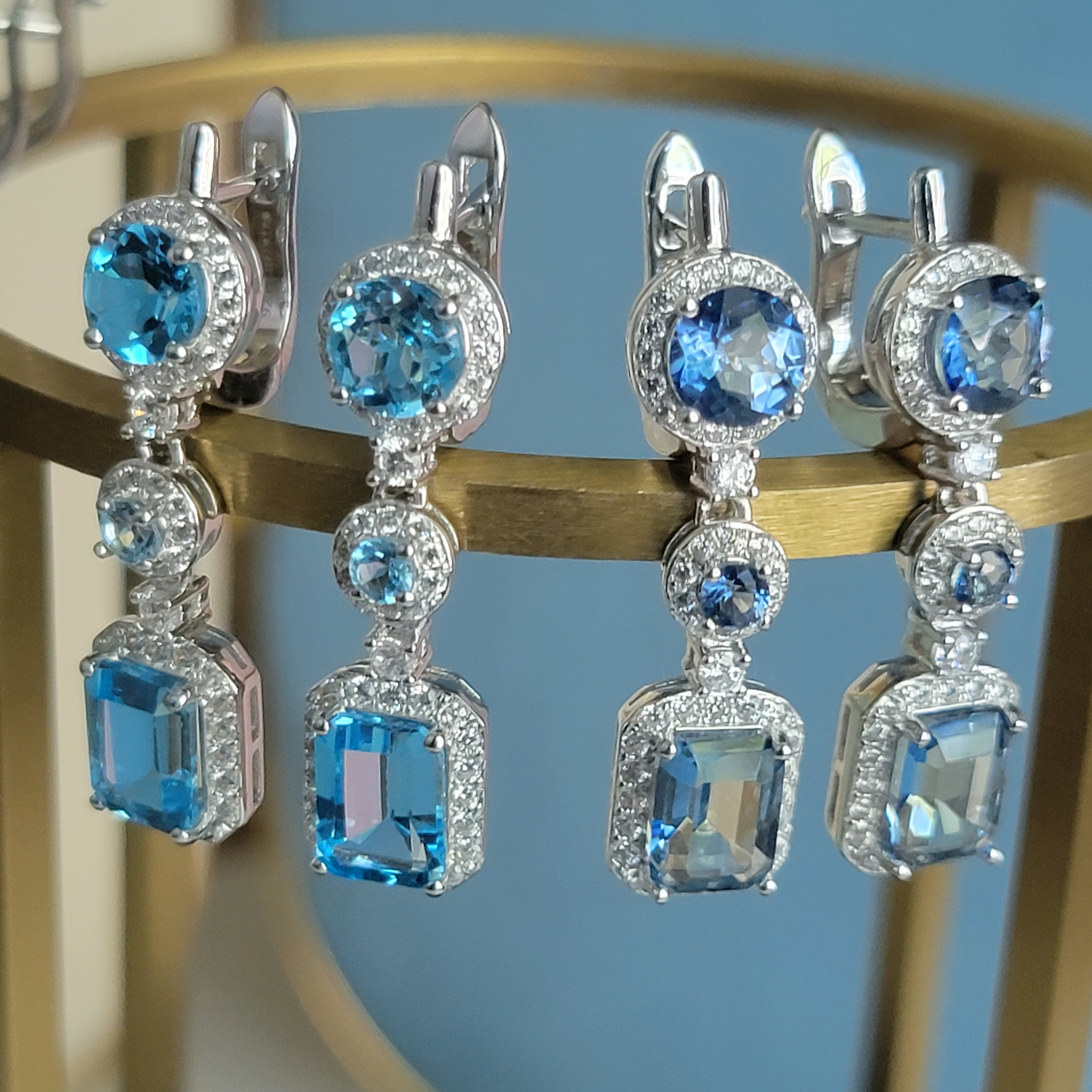 Elegant Diamond Accents Swiss Blue Topaz & Mystic Quartz Earring Sterling Silver image 1