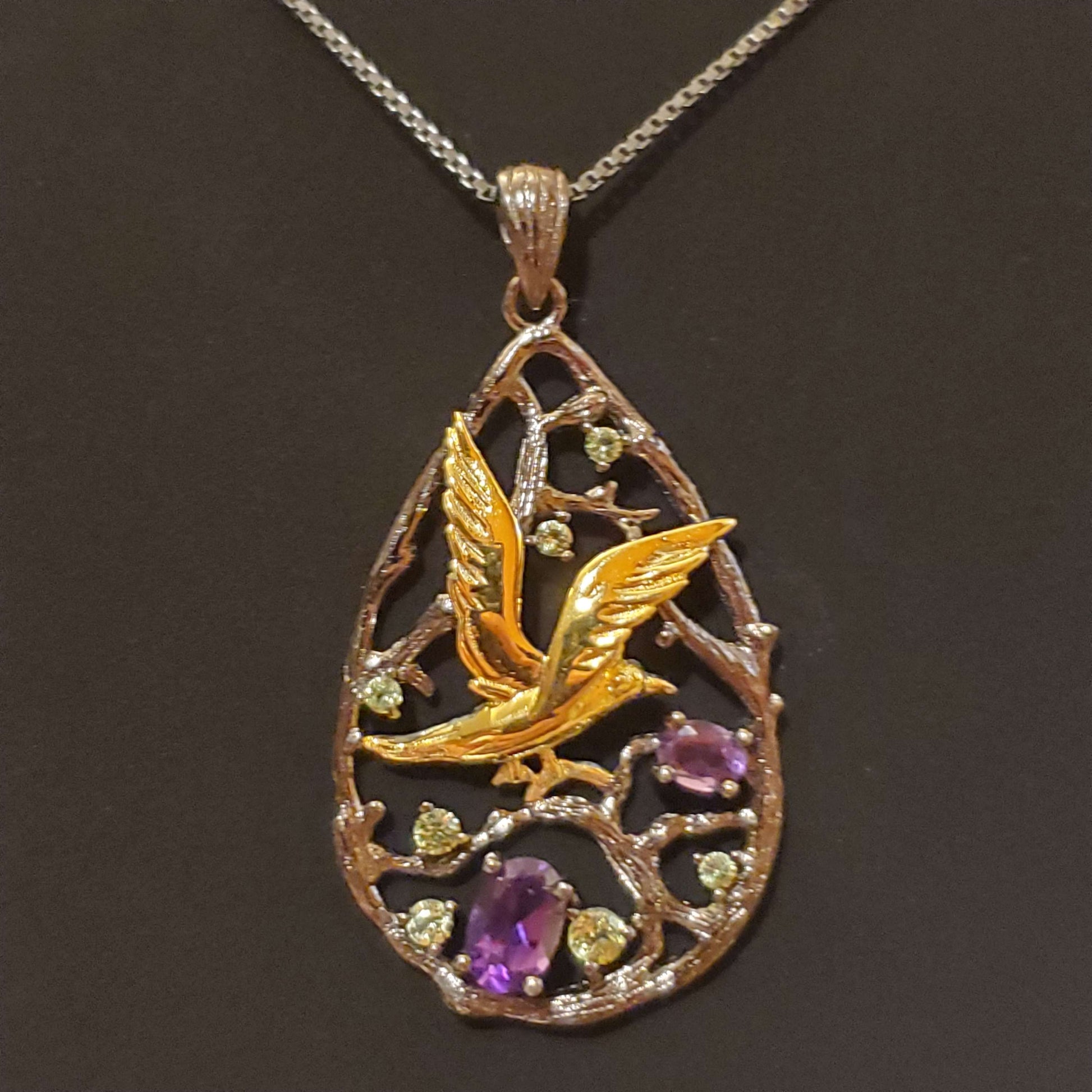 Luximina Purple Amethyst Gemstone Gold Plated Bird Nest Sterling Silver  image 1