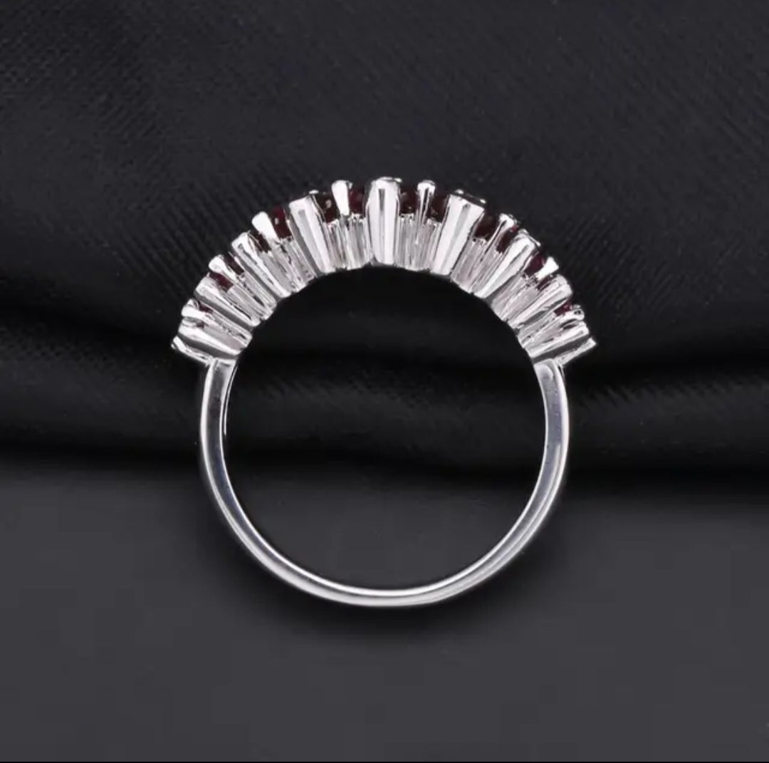Luximina Natural 9-Stone Red Garnet Gemstone Ring Sterling Silver  image 3
