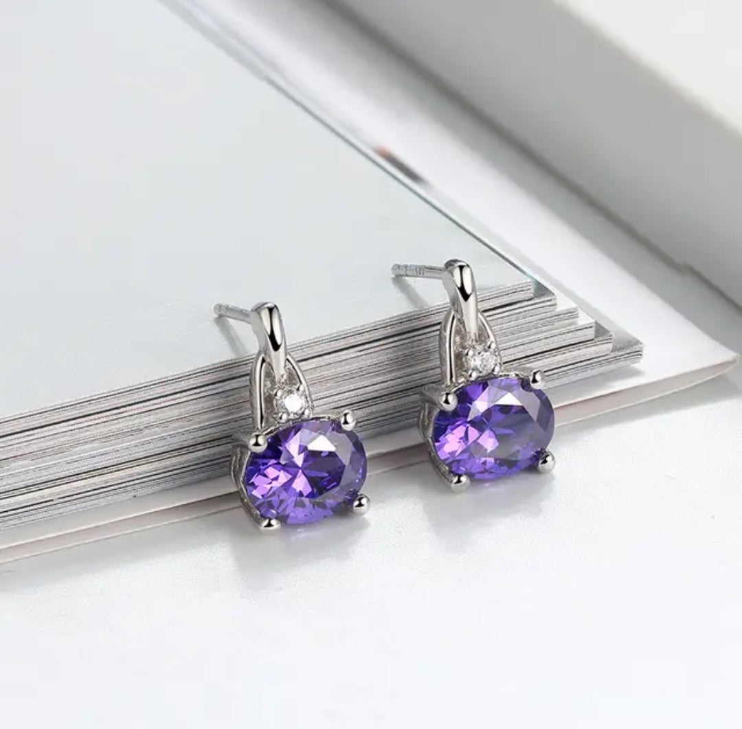 Natural Cz Oval Purple Pendant Necklace Jewelry Set Sterling Silver  image 3