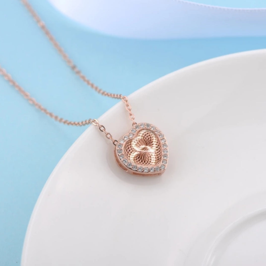 3D Heart Pendant Necklace CZ Diamond Accents Sterling Silver  image 3