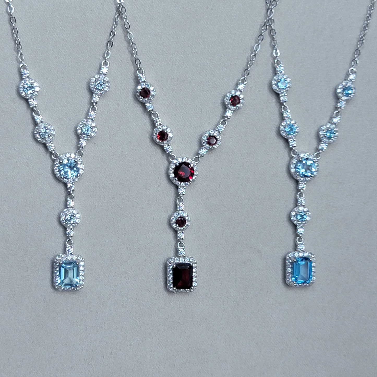 Natural Gemstone Diamond Accents White Gold Wedding Necklace Sterling Silver image 1