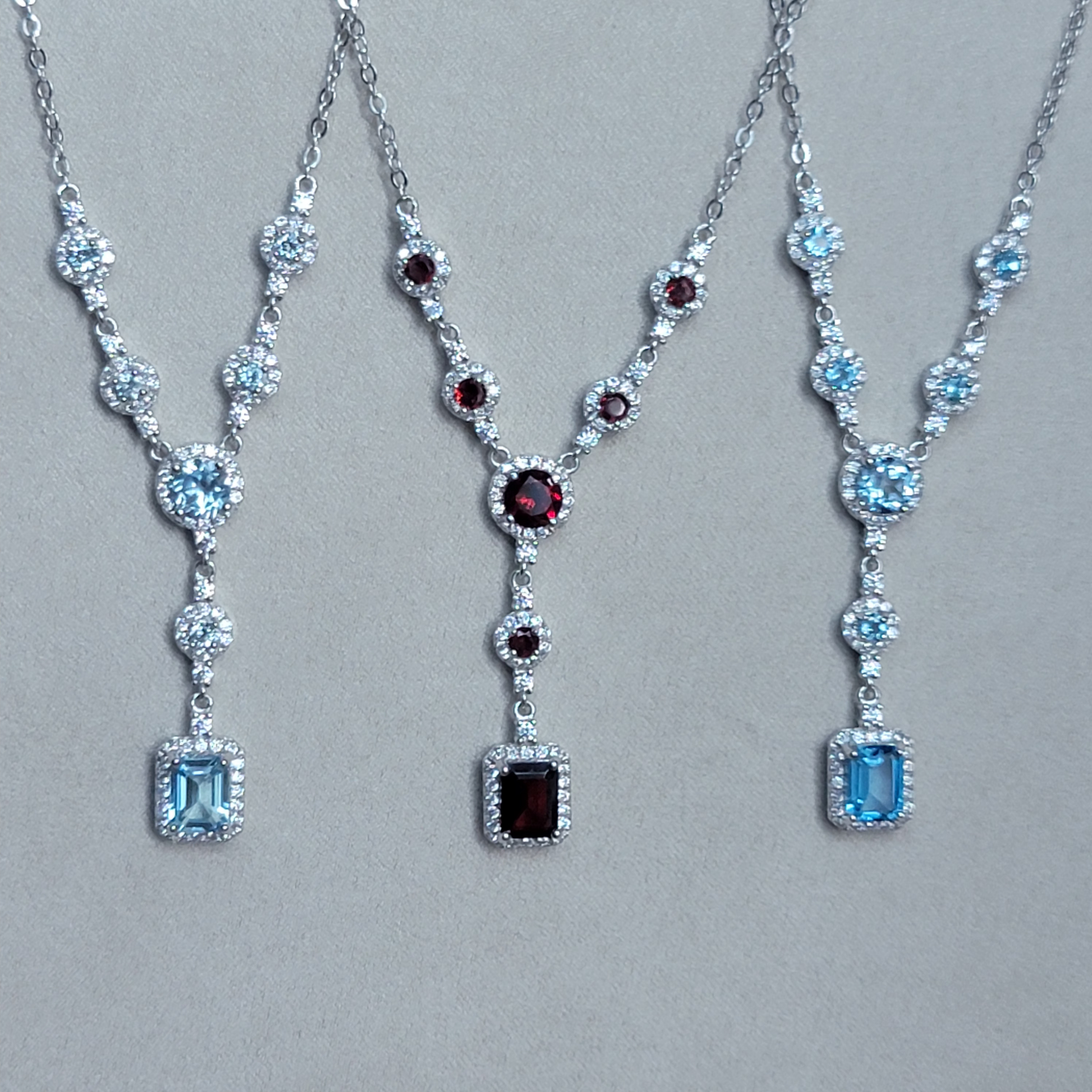 Natural Gemstone Diamond Accents White Gold Wedding Necklace Sterling Silver image 1