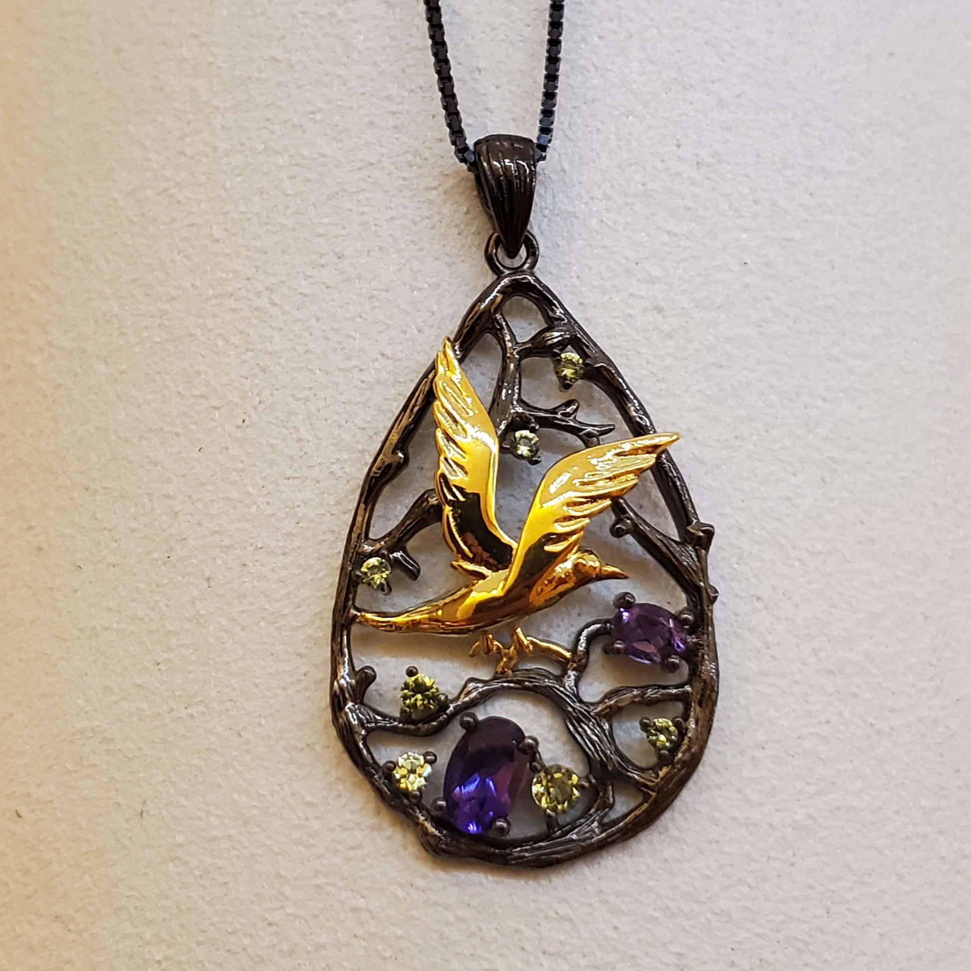 Luximina Purple Amethyst Gemstone Gold Plated Bird Nest Sterling Silver  image 2