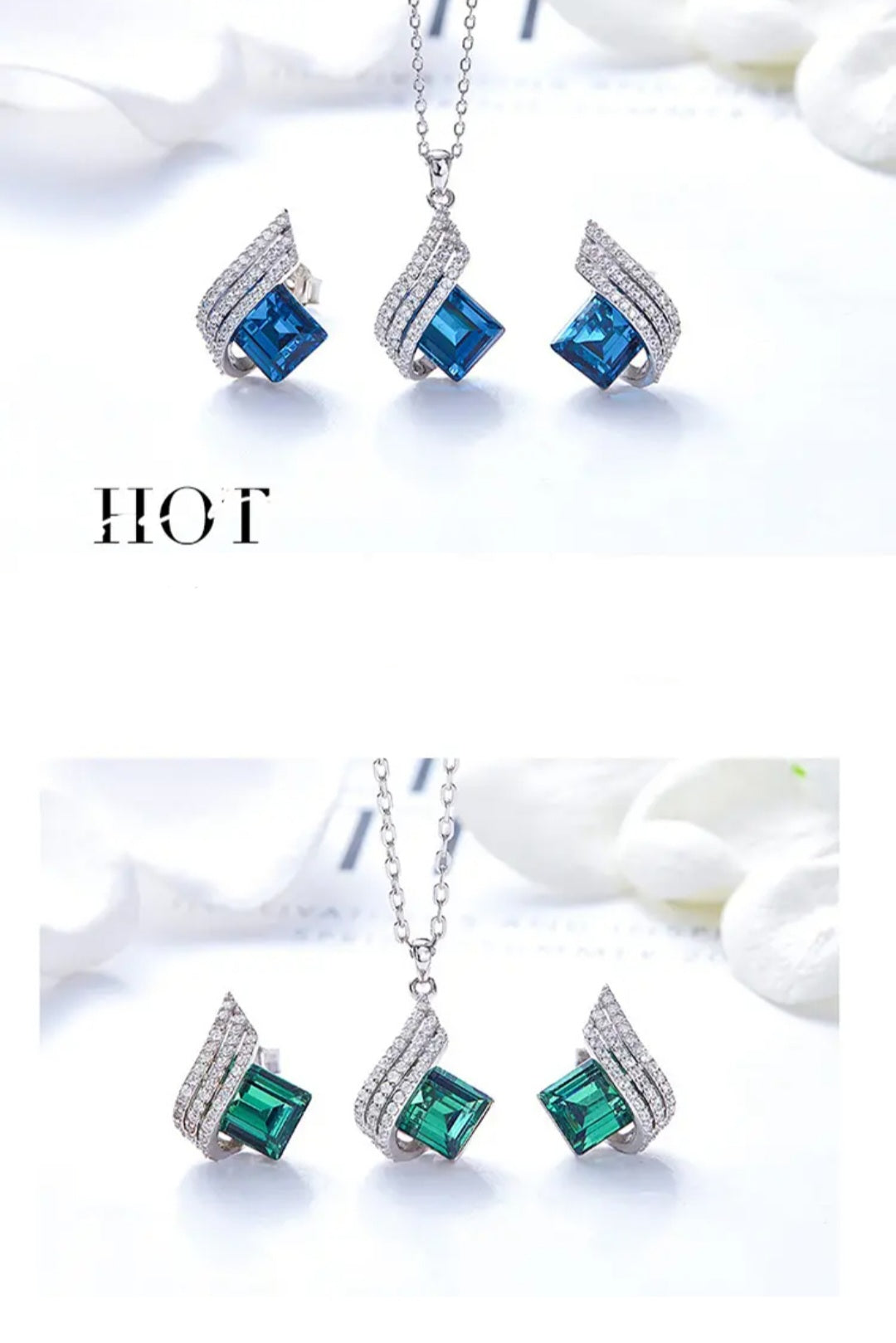 Sterling silver White Gold Jewelry Set Adorned with Swarovski Crystals image 2