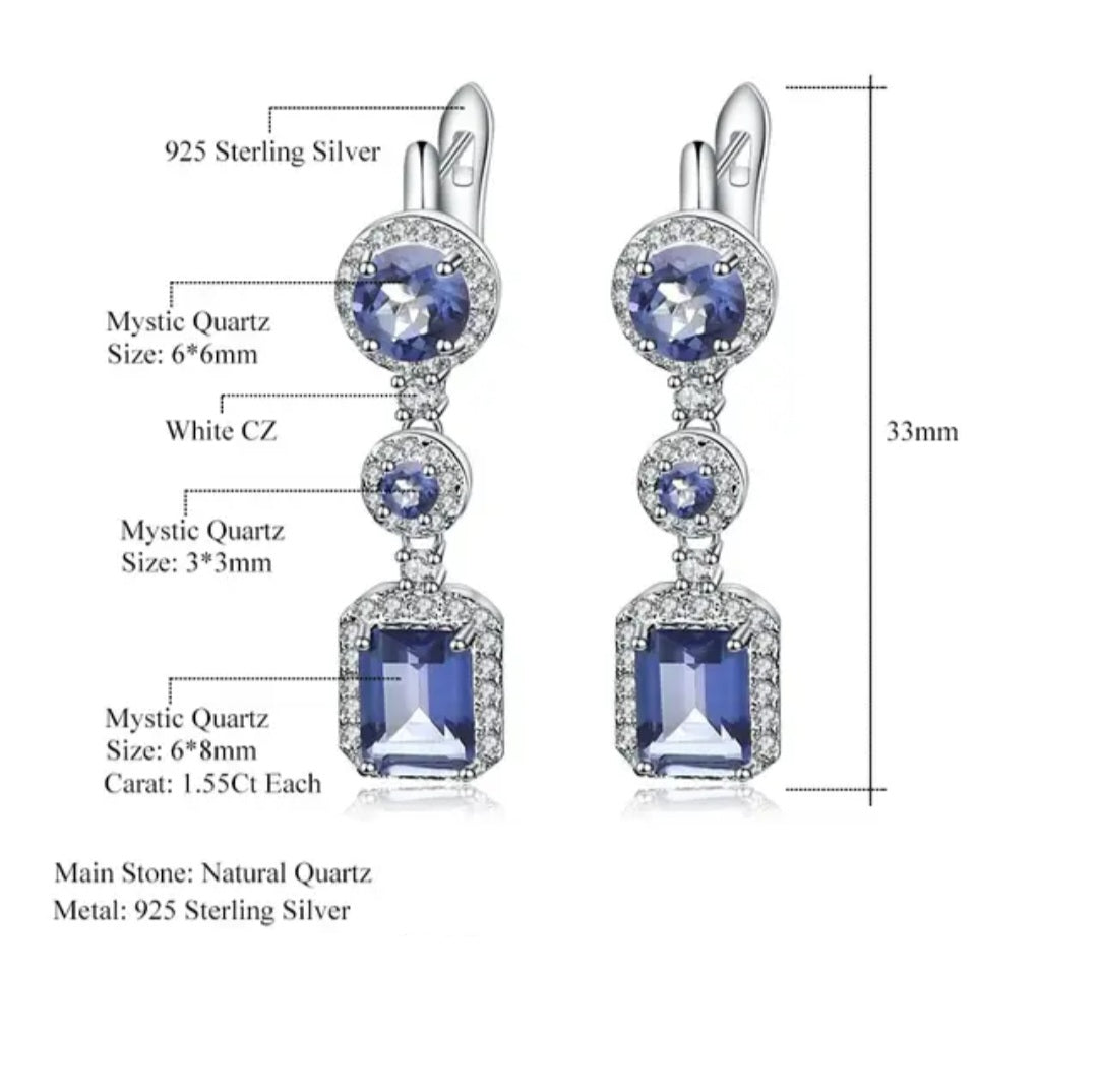 Elegant Diamond Accents Swiss Blue Topaz & Mystic Quartz Earring Sterling Silver image 5