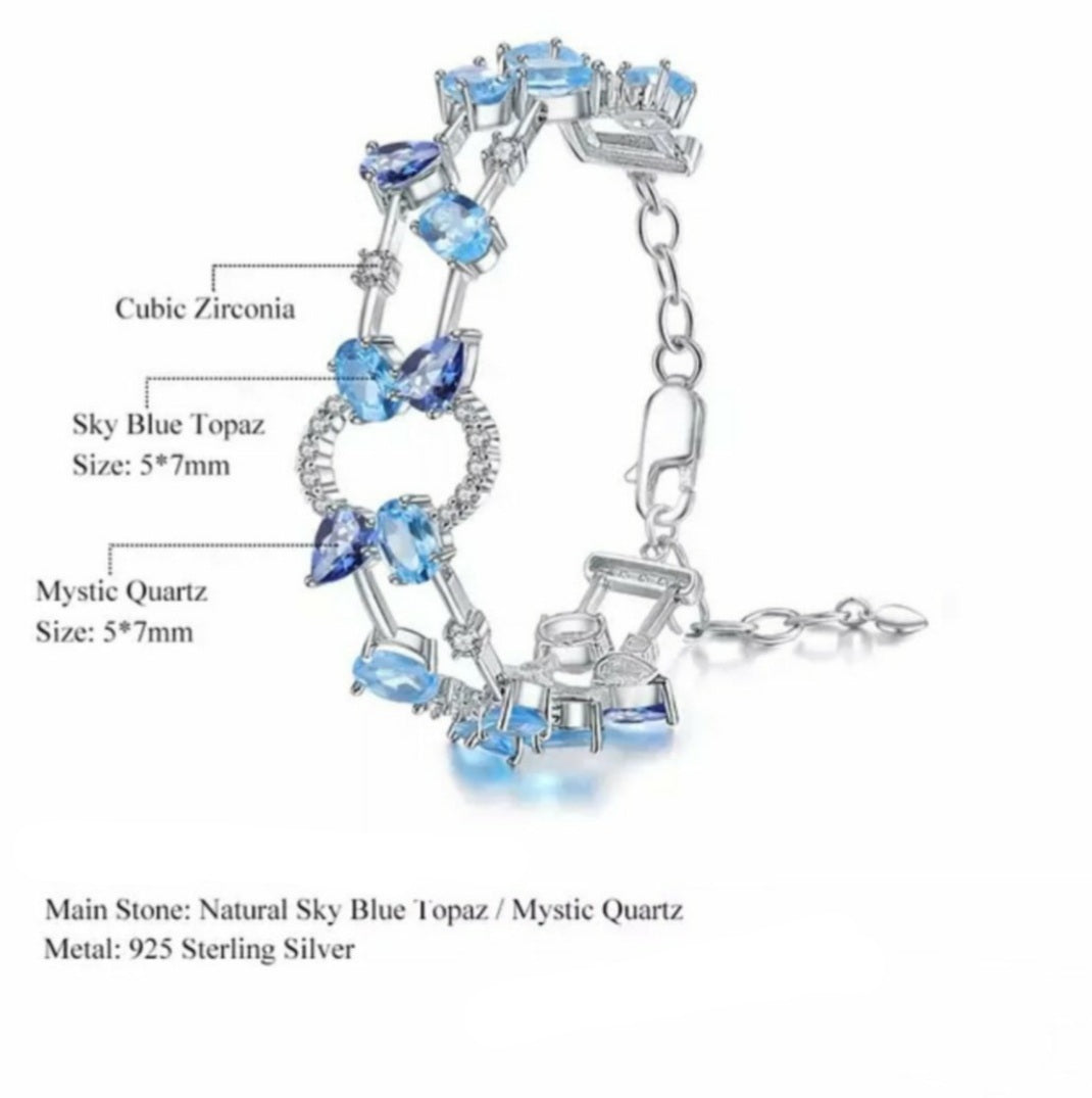 Sterling Silver Natural Amethyst, Sky Blue Topaz Gemstone Bracelet  image 8