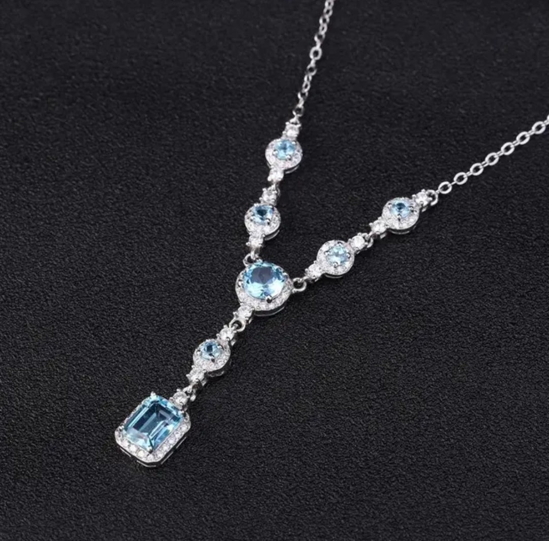 Natural Gemstone Diamond Accents White Gold Wedding Necklace Sterling Silver image 2